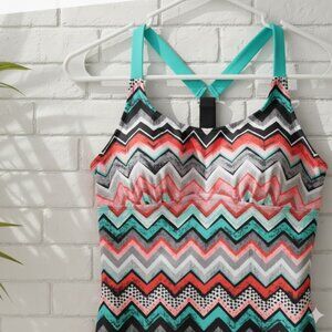 swim tankini top Black Gray Salmon Teal White Padded Cups T-back